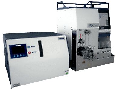 PLC PurificationSystem (Rigth) show with Centrifugal Partition Chromatography (CPC) Column (Left)